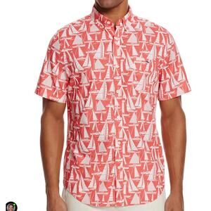 Vineyard Vines Mens Boat Print Tucker Slim Fit Short Sleeve Button Down Shirt M
